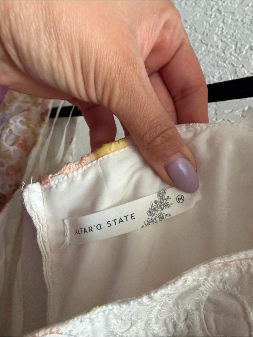 Altar'd State White Floral Eyelet Mini Dress with Pink & Yellow Accents - Picture 3 of 3
